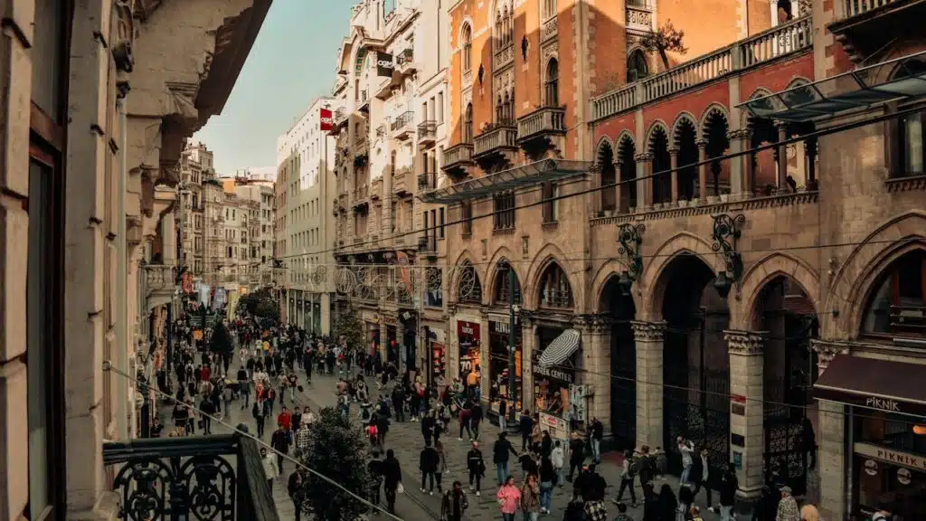 Taksim Square Istanbul 2025 FAQs Istiklal street with people walking and cars driving
