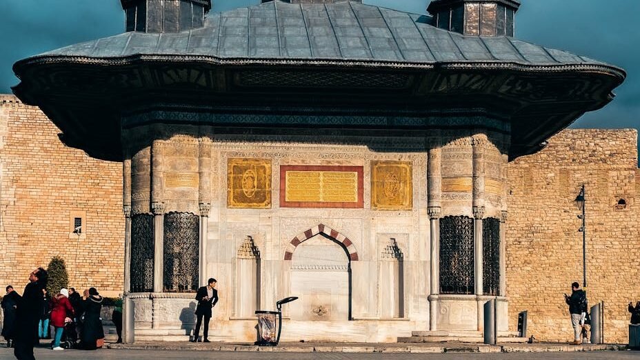 Ornate fountain at Topkapi Palace in Istanbul, showcasing Ottoman architecture.
