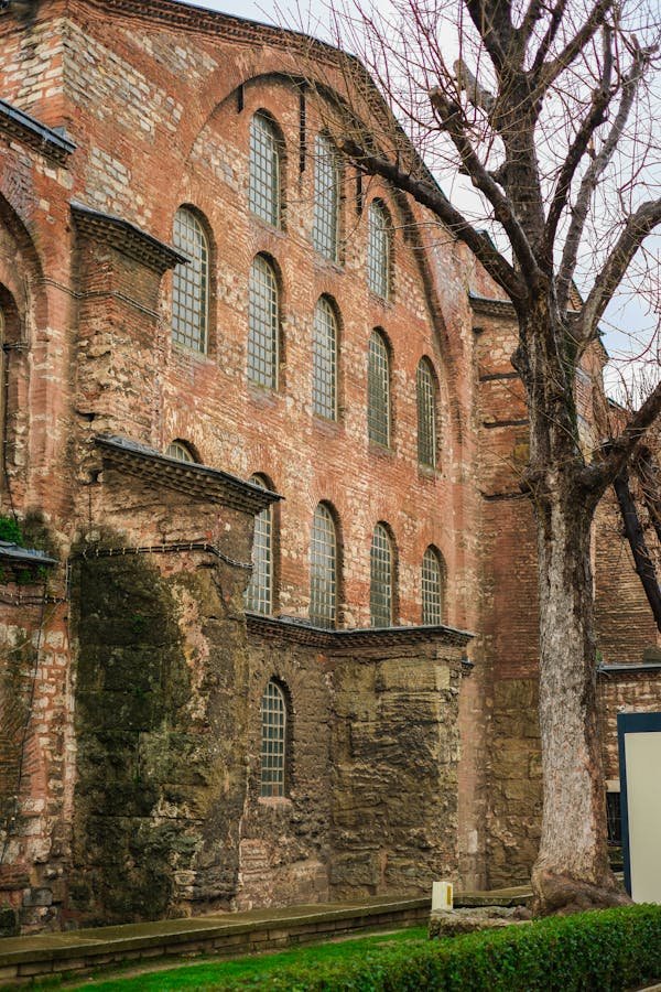 Exterior view of the ancient Hagia Irene church in Istanbul, showcasing its historical architecture.