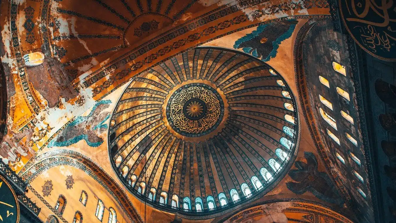 15 Things You Didn't Know About Hagia Sophia brown blue and white ceiling