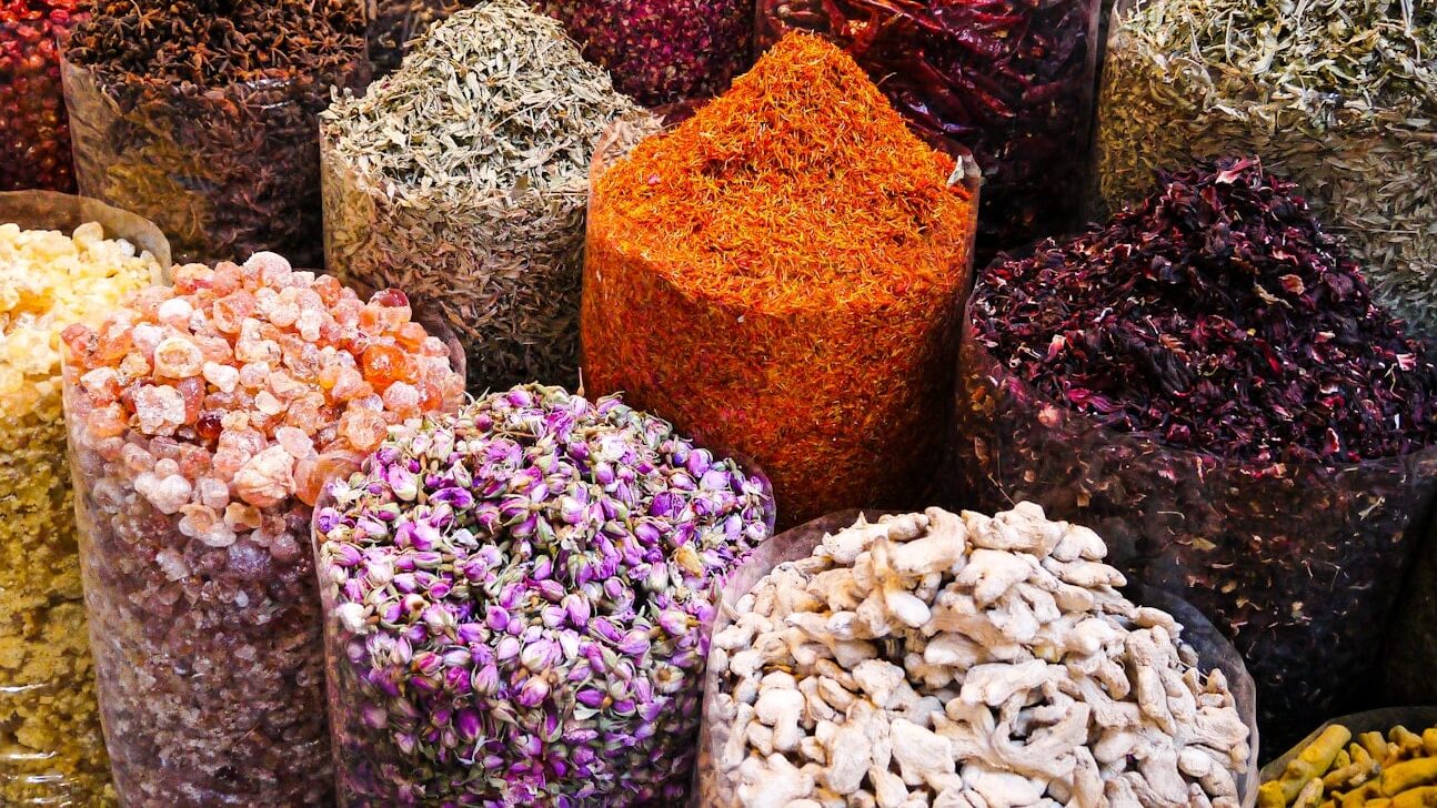 a group of different colored flowers