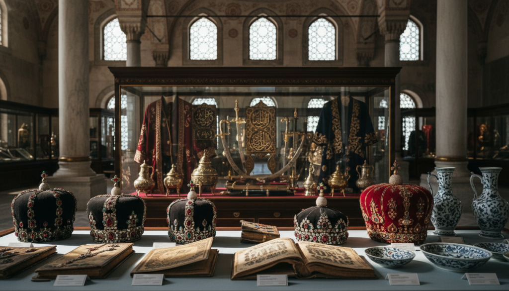 O se fa'aaliga matagofie ua fa'atulagaina e pu'eina ai le uiga moni o aoina taua a le Falemata'aga o le Maota o Topkapi. I le pito i luma, o se fa'aputuga mata'ina o mea tuai o le vaitaimi o Ottoman e aofia ai palealii ua teuteuina i maa taua, tusitusiga matagofie ua mamanuina, ma fasi porcelain matagofie. O le ogatotonu o lo'o i ai se fa'aaliga matagofie o mea taua fa'asolopito, e atagia ai o latou lanu ma foliga matagofie. I le pito i tua, o elemene tetele o le fausaga o le Maota o Topkapi ua fa'anenefuina, e fa'ailoa mai ai lona taua fa'asolopito. O le malamalama masani e tafe atu i fa'amalama matagofie e fa'atupuina ai le malamalama fa'ata'ita'i, e fa'aleleia atili ai fa'amatalaga ma foliga matagofie o mea faitino. O le siosiomaga e filemu ma mamalu, e vala'aulia ai tagata matamata e talisapaia le tofi fa'aleaganu'u o lo'o aofia i lenei aoina tele. E tatau ona fa'aalia le ata i le 8k resolution, ma fa'amautinoa ai le manino ma le loloto. O se fa'aaliga matagofie ua fa'atulagaina e pu'eina ai le uiga moni o aoina taua a le Falemata'aga o le Maota o Topkapi. I le pito i luma, o se fa'aputuga mata'ina o mea tuai o le vaitaimi o Ottoman e aofia ai palealii ua teuteuina i maa taua, tusitusiga matagofie ua mamanuina, ma fasi porcelain matagofie. O le ogatotonu o lo'o i ai se fa'aaliga matagofie o mea taua fa'asolopito, e atagia ai o latou lanu ma foliga matagofie. I le pito i tua, o elemene tetele o le fausaga o le Maota o Topkapi ua fa'anenefuina, e fa'ailoa mai ai lona taua fa'asolopito. O le malamalama masani e tafe atu i fa'amalama matagofie e fa'atupuina ai le malamalama fa'ata'ita'i, e fa'aleleia atili ai fa'amatalaga ma foliga matagofie o mea faitino. O le siosiomaga e filemu ma mamalu, e vala'aulia ai tagata matamata e talisapaia le tofi fa'aleaganu'u o lo'o aofia i lenei aoina tele. E tatau ona fa'aalia le ata i le 8k resolution, ma fa'amautinoa ai le manino ma le loloto.