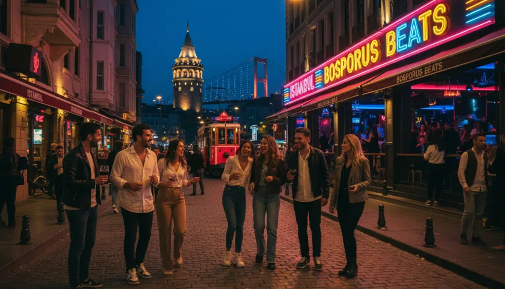 O se vaaiga olaola e pu'eina ai le olaga o le po i itumalo o Istanbul, e fa'aalia ai auala pisi e tumu i kalapu po ma fale kofe fa'aonaponei. I le pito i luma, o lo'o i ai ni vaega o uo o lo'o ofuina ni la'ei fa'alelei ma fa'afiafiaina o latou afiafi, o lo'o talatalanoa ma talie. O le ogatotonu o lo'o i ai ni foliga o le kalapu ua fa'amalamalamaina ma moli neon felanulanua'i ma fa'amalama tetele e fa'aalia ai tagata siva i totonu. I tua, o fale lauiloa e pei o le Galata Tower ma le ata o le Bosphorus Bridge e va'aia i le lagi o le pogisa, e fa'aleleia atili ai le matagofie o le a'ai. O le vaaiga ua ufitia i moli malu ma ata tifaga, e fa'amamafa ai foliga o fale ma fegalegaleaiga a tagata. O le pueina i le 8k resolution, o lenei ata e tatau ona fa'aosofia ai le fiafia ma se lagona o le fiafia, ma vala'aulia ai tagata matamata e su'esu'e le olaga o le po mata'ina o Istanbul. O se vaaiga olaola e pu'eina ai le olaga o le po i itumalo o Istanbul, e fa'aalia ai auala pisi e tumu i kalapu po ma fale kofe fa'aonaponei. I le pito i luma, o lo'o i ai ni vaega o uo o lo'o ofuina ni la'ei fa'alelei ma fa'afiafiaina o latou afiafi, o lo'o talatalanoa ma talie. O le ogatotonu o lo'o i ai ni foliga o le kalapu ua fa'amalamalamaina ma moli neon felanulanua'i ma fa'amalama tetele e fa'aalia ai tagata siva i totonu. I tua, o fale lauiloa e pei o le Galata Tower ma le ata o le Bosphorus Bridge e va'aia i le lagi o le pogisa, e fa'aleleia atili ai le matagofie o le a'ai. O le vaaiga ua ufitia i moli malu ma ata tifaga, e fa'amamafa ai foliga o fale ma fegalegaleaiga a tagata. O le pueina i le 8k resolution, o lenei ata e tatau ona fa'aosofia ai le fiafia ma se lagona o le fiafia, ma vala'aulia ai tagata matamata e su'esu'e le olaga o le po mata'ina o Istanbul.